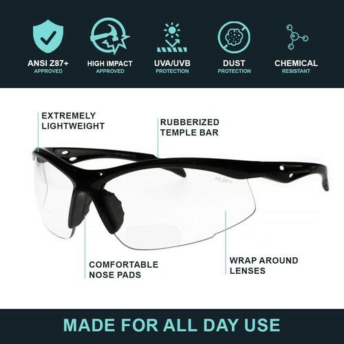 Bifocal Safety Glasses - Safety Glasses with Readers for Healthcare,