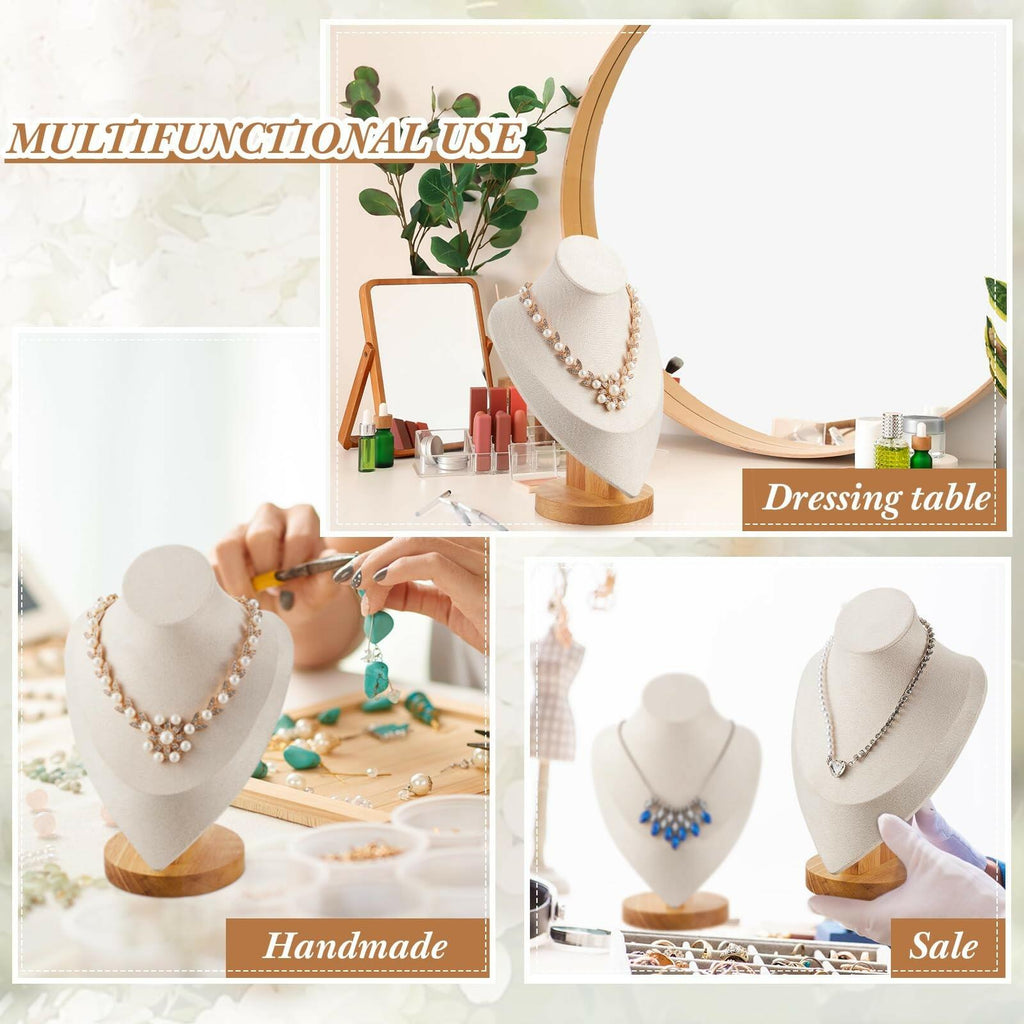Juexica 3 Pcs Necklace Display Stand Bamboo Jewelry Bust Display Stands Beige