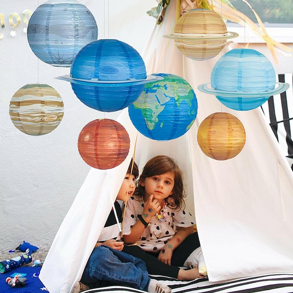 Kinteshun 12 inches;8pcs Folding Outer Space Planet Paper Lanterns Reusable