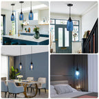1 PACK Viinew Mini Glass Pendant Light Handblown Clear Dark Blue Seeded Glass