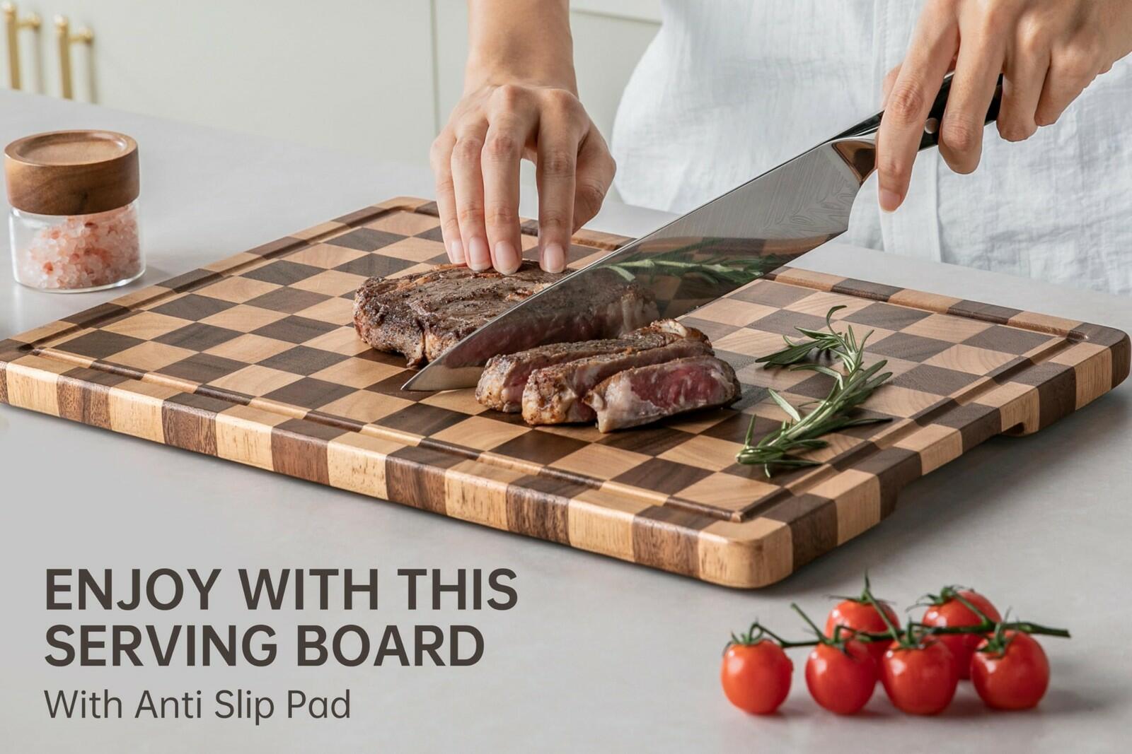 THETCHRY Cutting Boards for Kitchen, 17"X12"X0.8" Checkered Cutting Board