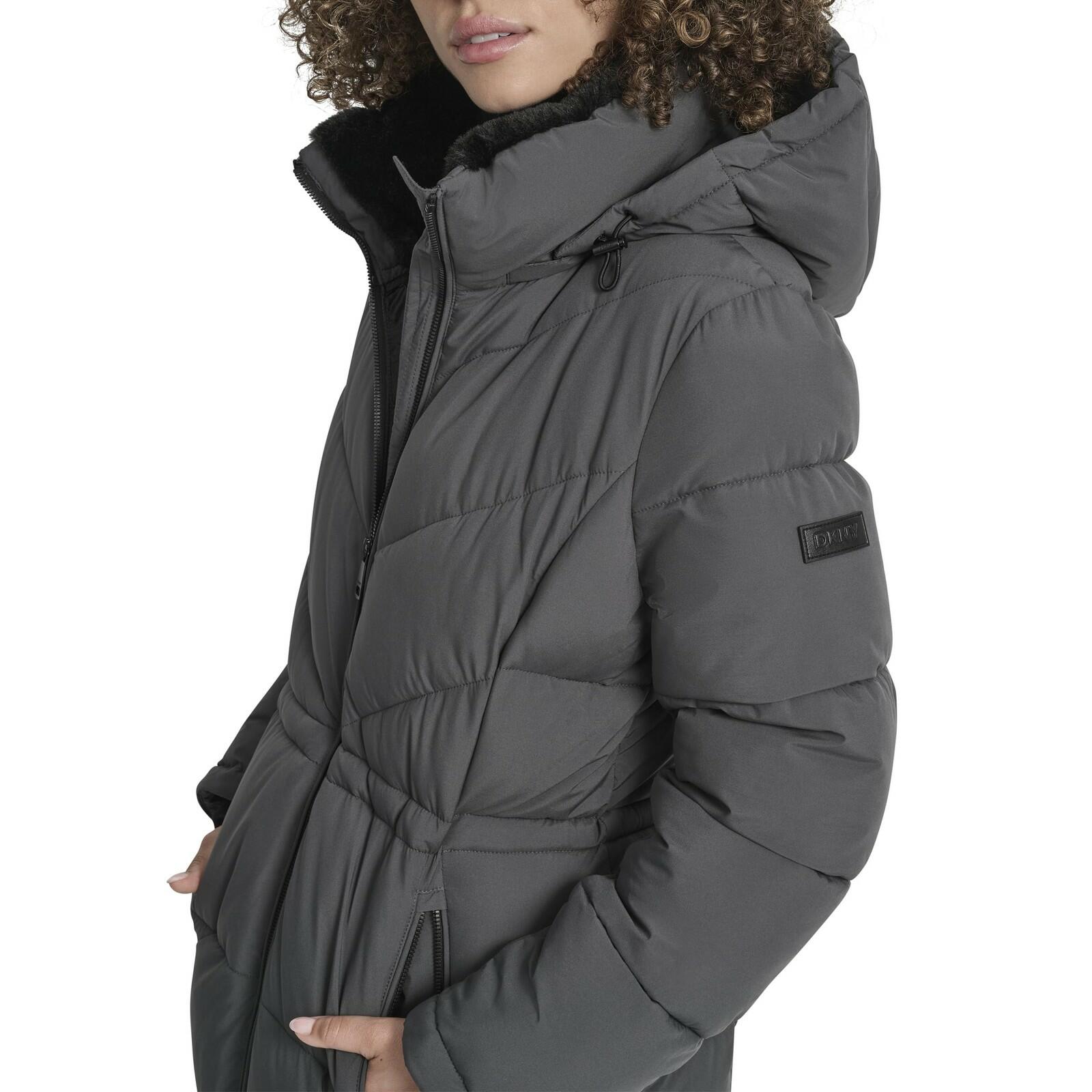 DKNY Women's Medium Walker-Length Puffer Coat with Hood and Adjustable Internal