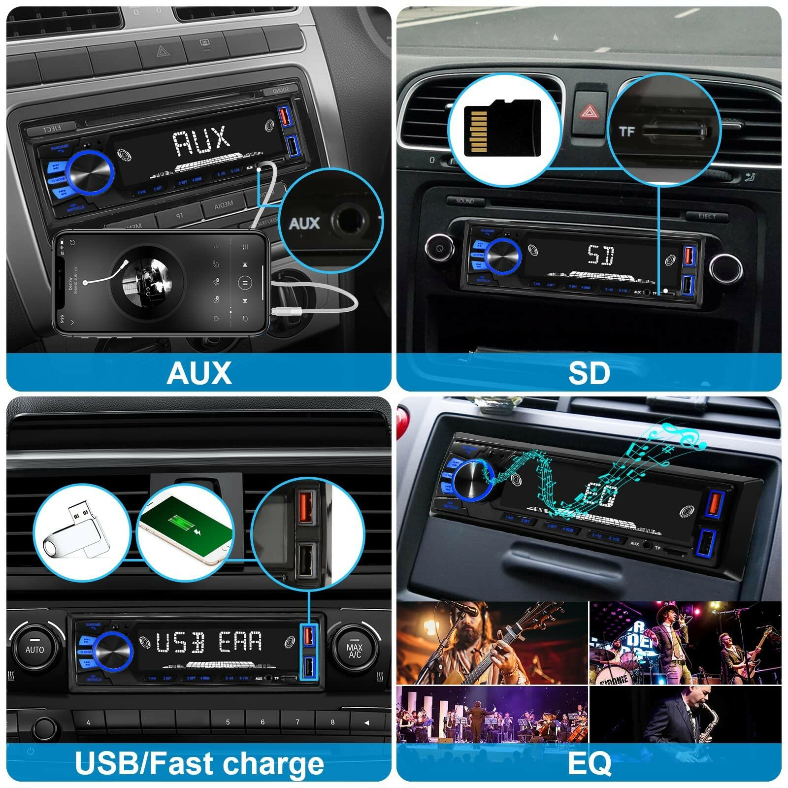 Car Radio Bluetooth Single DIN Car Stereo Audio, Car Audio with Handsfree and