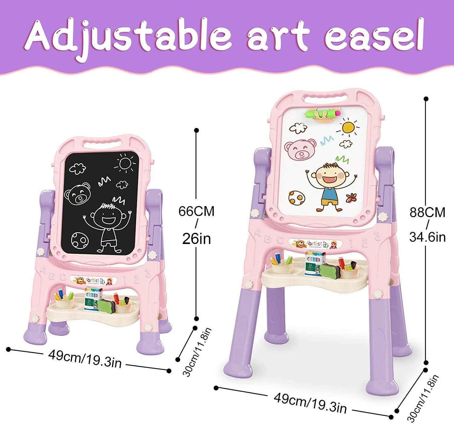 Mojitodon Art Easel for Kids, Adjustable Standing Rotatable Double Sided Easel