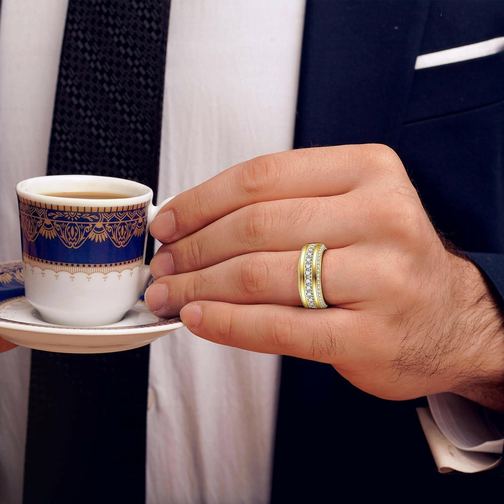 LOIPURI Men's Wedding Band 14K Gold Plated Wedding Ring with 3 Row Classic