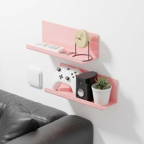 4 Pack PAVSTINE Adhesive Floating Shelves for Wall No Drilling, 12 Inch Acrylic Self Adhesive Shelves, Stick on Shelves, Dorm Wall Shelf, for Bathroom, Kitchen, Bedroom, Office, Gaming Room, Pink