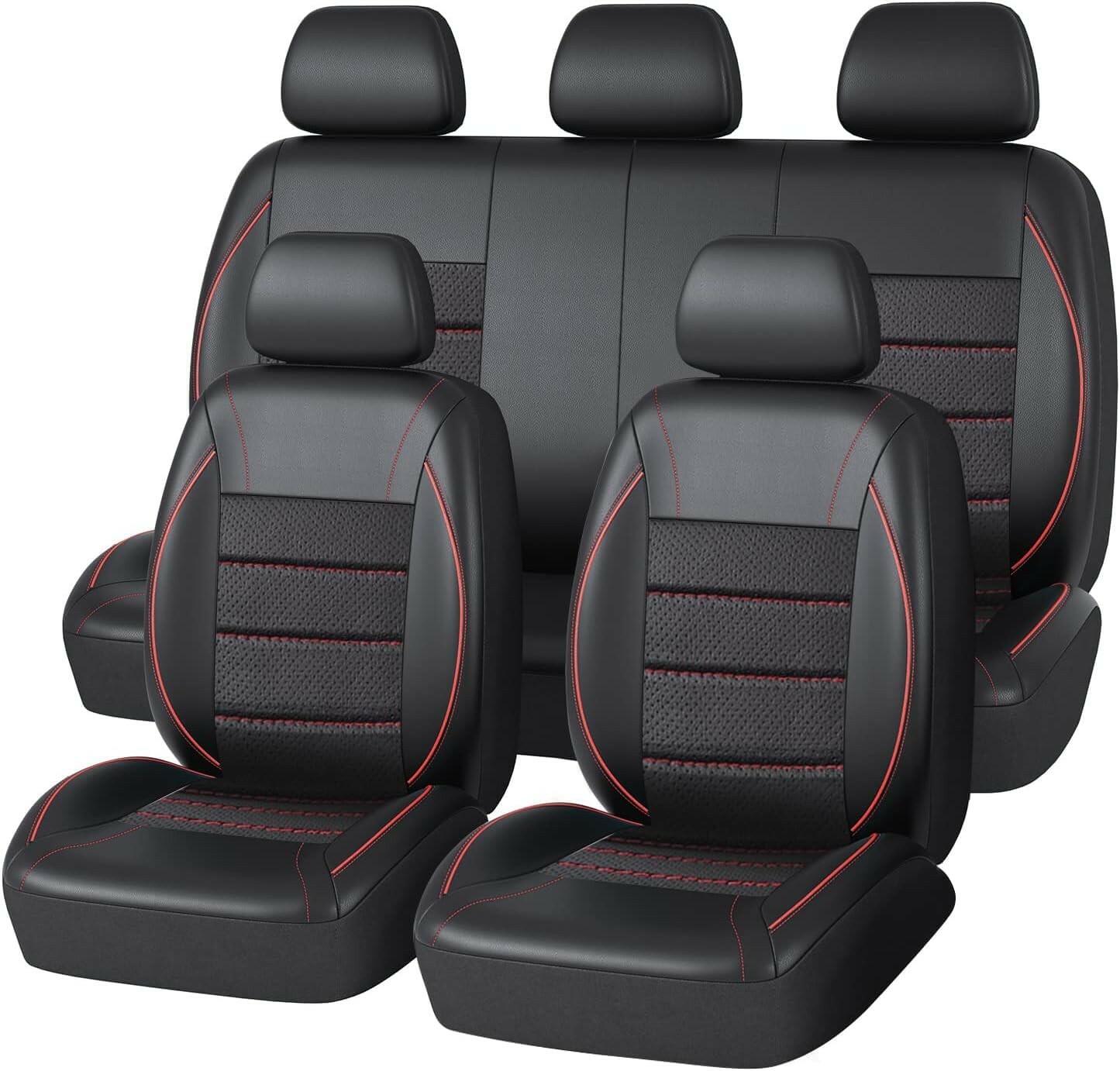 Black and Red CAR PASS Universal FIT Piping Leather Car Seat Cover, for