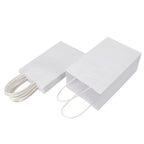 Oikss 100 Pack 5.25x3.25x8.25 Inch Small White Kraft Paper Bags with Handles