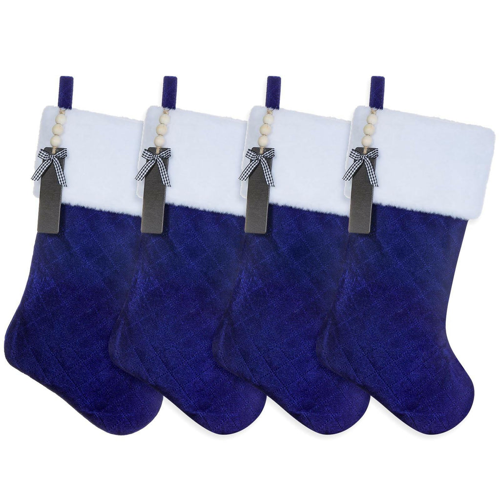 4 PACK Shgngle Blue Velvet Quilted Personalized Christmas Stocking,19.5 Inch