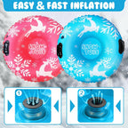 2 PACK ZMLM Snow Tubes for Kids, Plastic Snow Sleds with Handles, Inflatable
