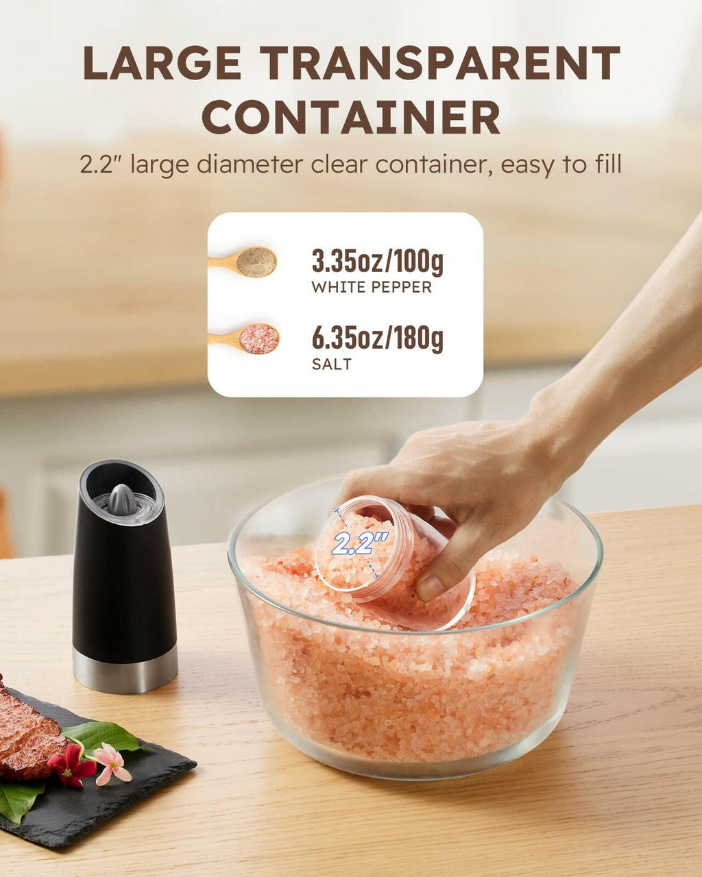 Sangcon Gravity Electric Salt and Pepper Grinder Set Automatic Shakers Mill
