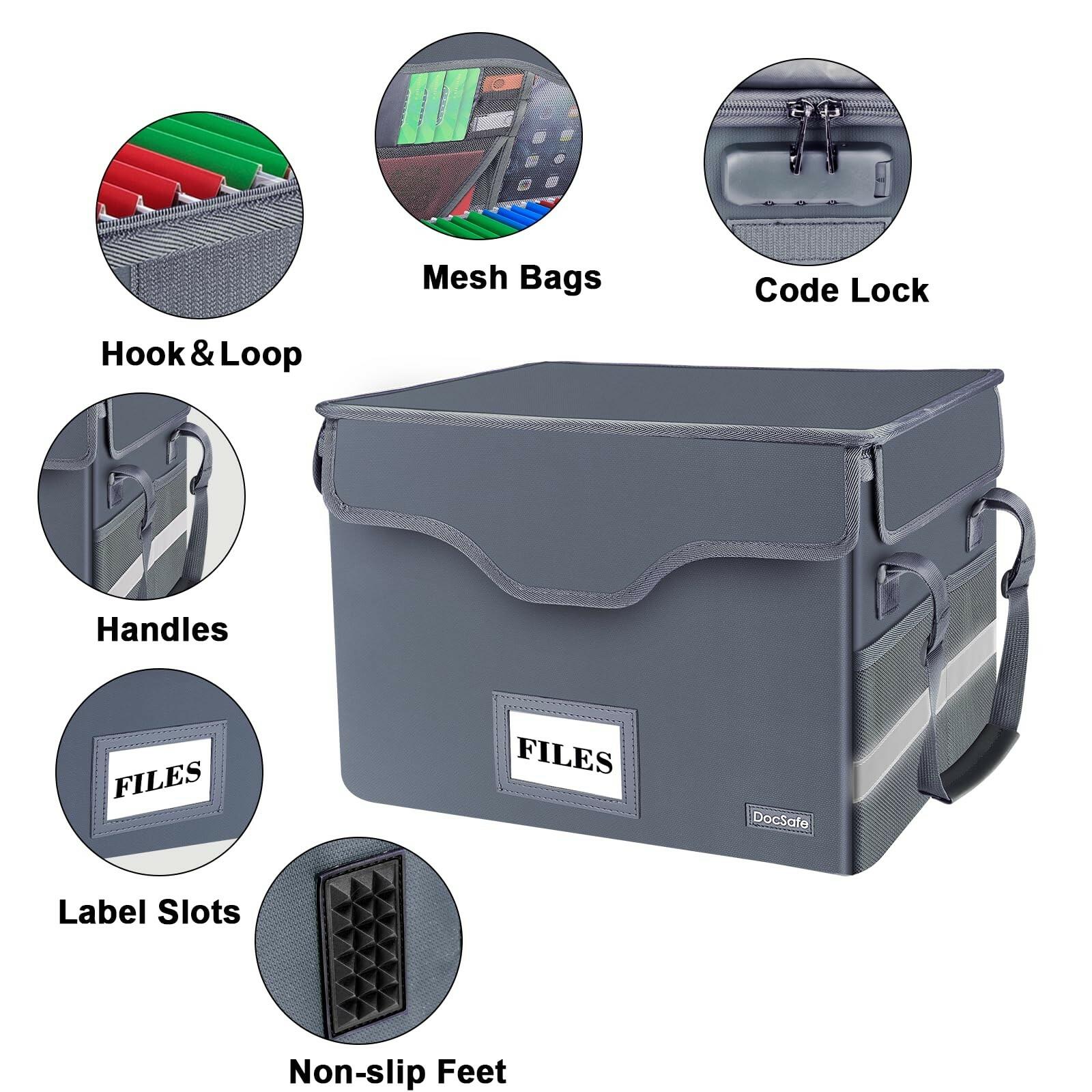 DocSafe Fireproof Document Box with Lock,File Storage Organizer with Zipper
