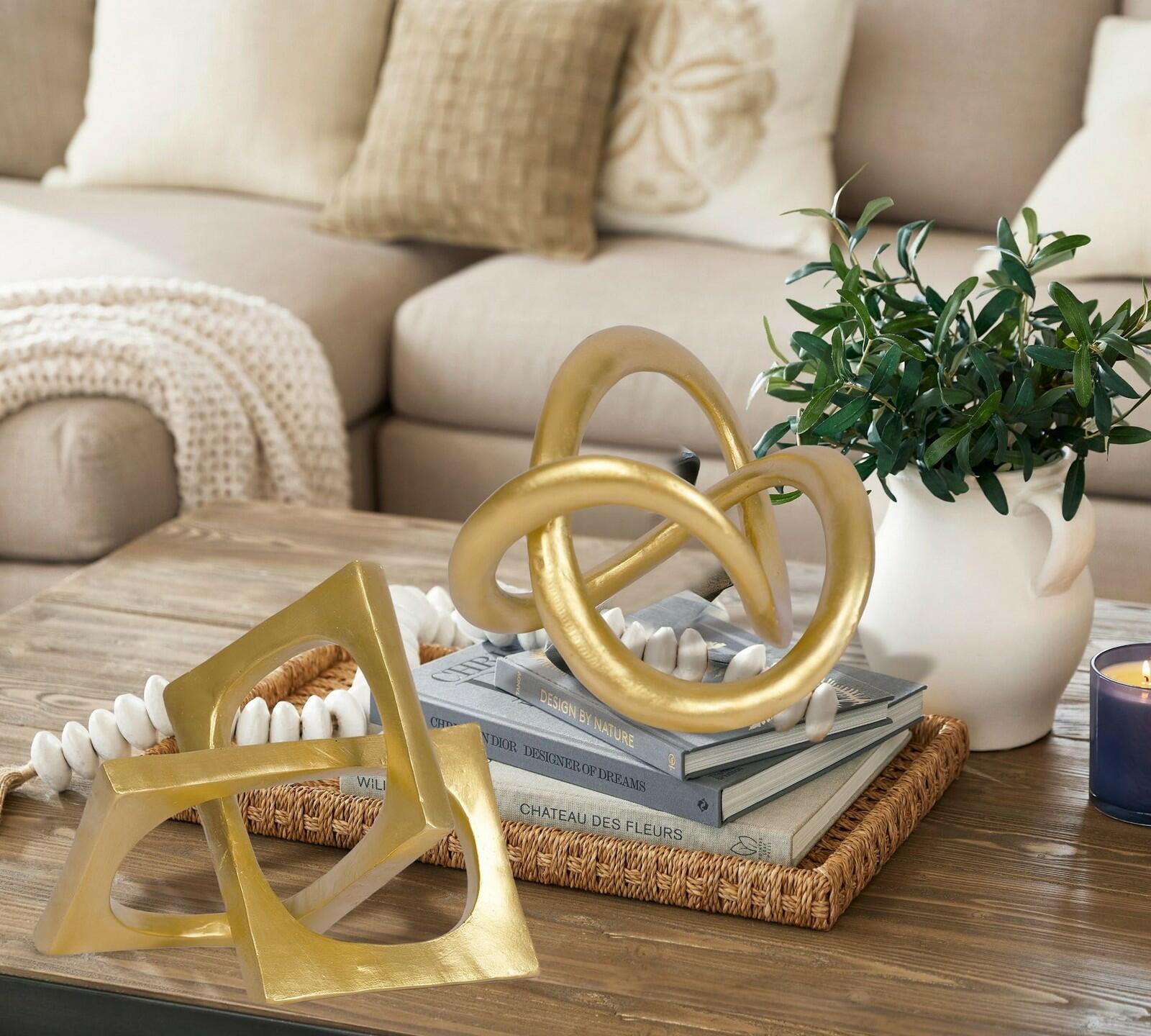 PUHOZN Modern Geometric Round Sculpture Gold Knot Statue Decor Tabletop