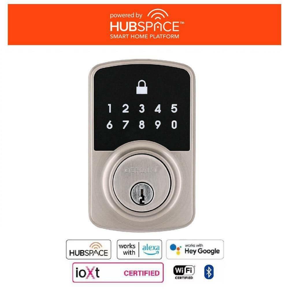 Square Compact Satin Nickel Electronic Single Cylinder Deadbolt Wi-Fi Enabled