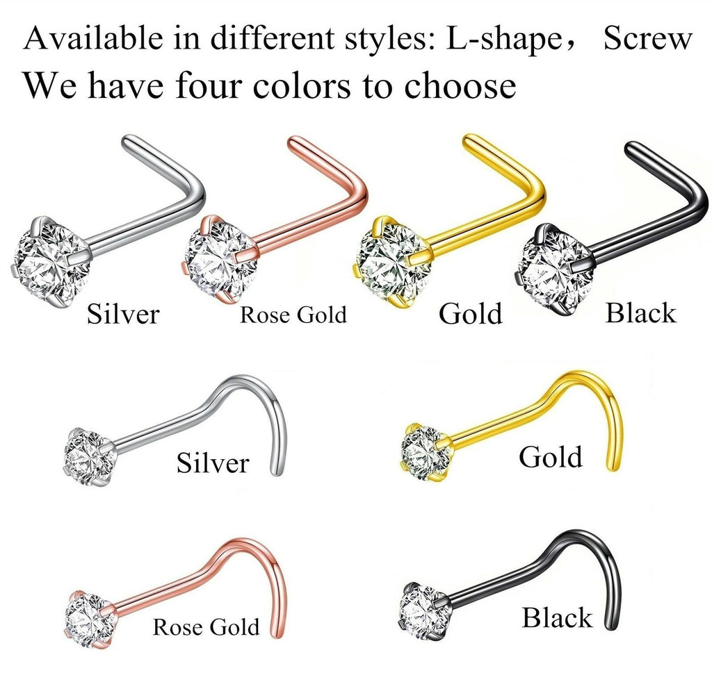 BLESSMYLOVE 316L Surgical Steel 22g/20g/18g Nose Rings Studs L-Shape Nose
