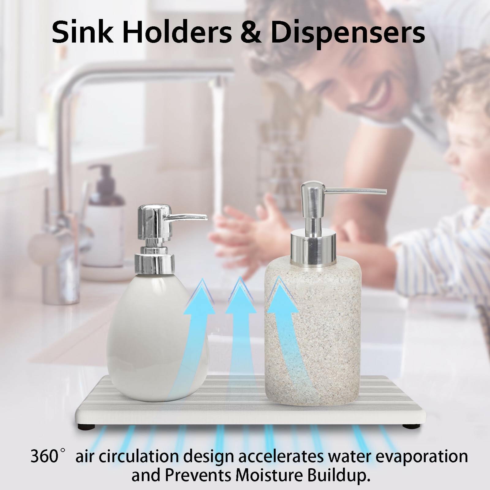 2 PCS Water Absorbing Stone Trays for Bathroom Sink & Kitchen Counter,
