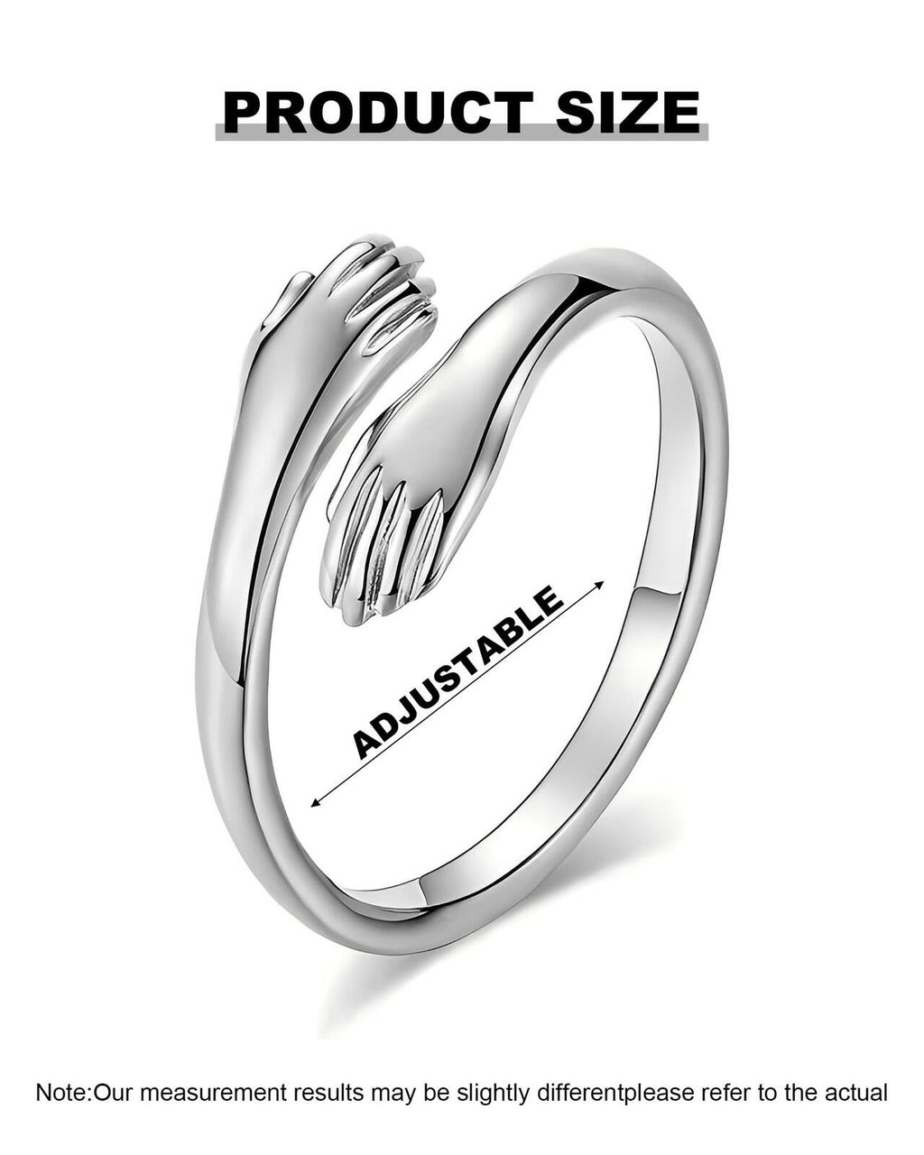 LANWLOSI Hug from Heaven Ring for Women Adjustable Silver Stainless Steel Hug