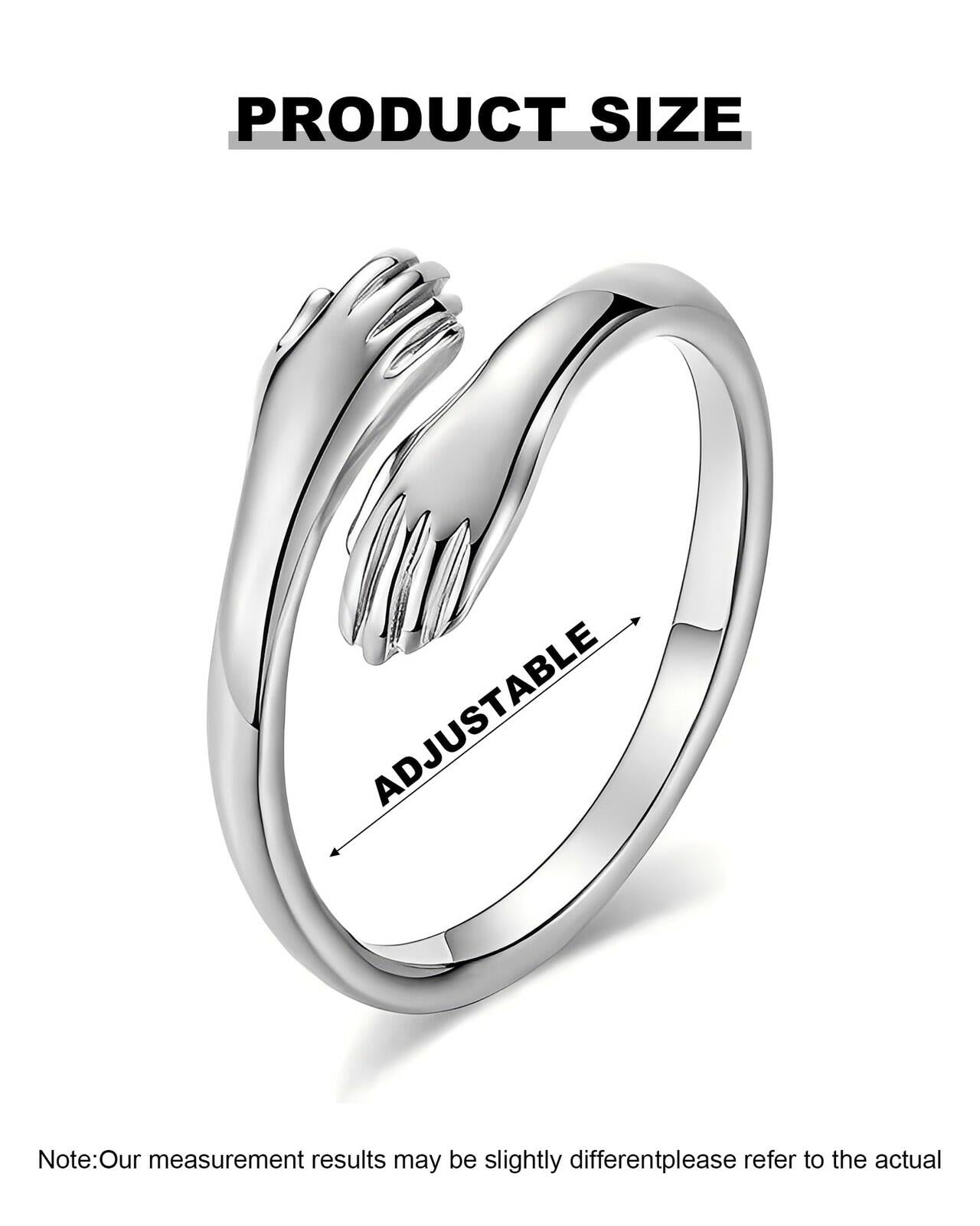 LANWLOSI Hug from Heaven Ring for Women Adjustable Silver Stainless Steel Hug