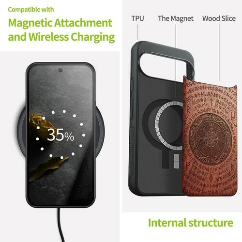Carveit Wood Case for Pixel 10 Pro XL, (The Shield of Dragons) Rosy