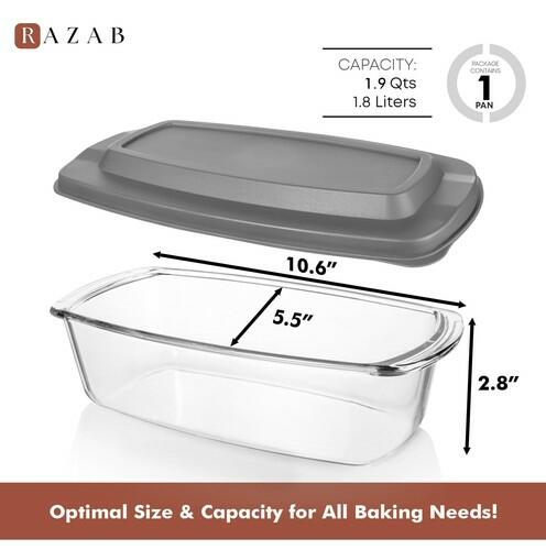 Razab LARGE 7.6 Cups/1800 ML/1.9 Qt Glass Loaf Pan with Lids - Meatloaf Pan BPA
