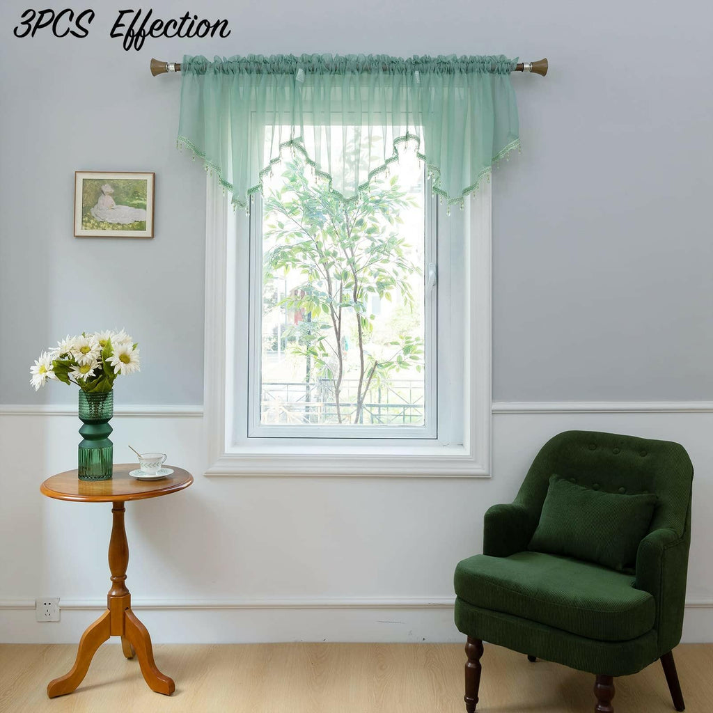 PearAge Beaded Sheer Valance Curtains for Living Room,Rod Pocket Farmhouse