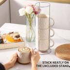 Set of 4 Nihow Ceramic Coffee Mug, 16OZ Stackable Coffee Mug Set with Stainless