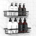 2 PACK Getsrichfc Adhesive Shower Caddy, Shower Shelves with 16 Hooks, Rustproof