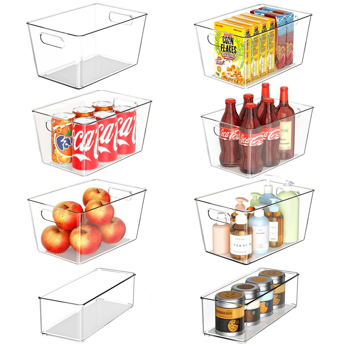 Joymeezo Set of 8 Clear Plastic Storage Bins, 6 Large +2 Small Pantry Organizers