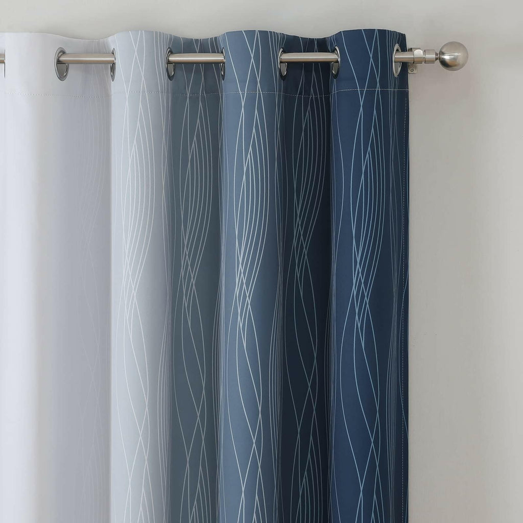 Estelar Textiler Navy Blue and Grayish White Blackout Curtains for Bedroom 72