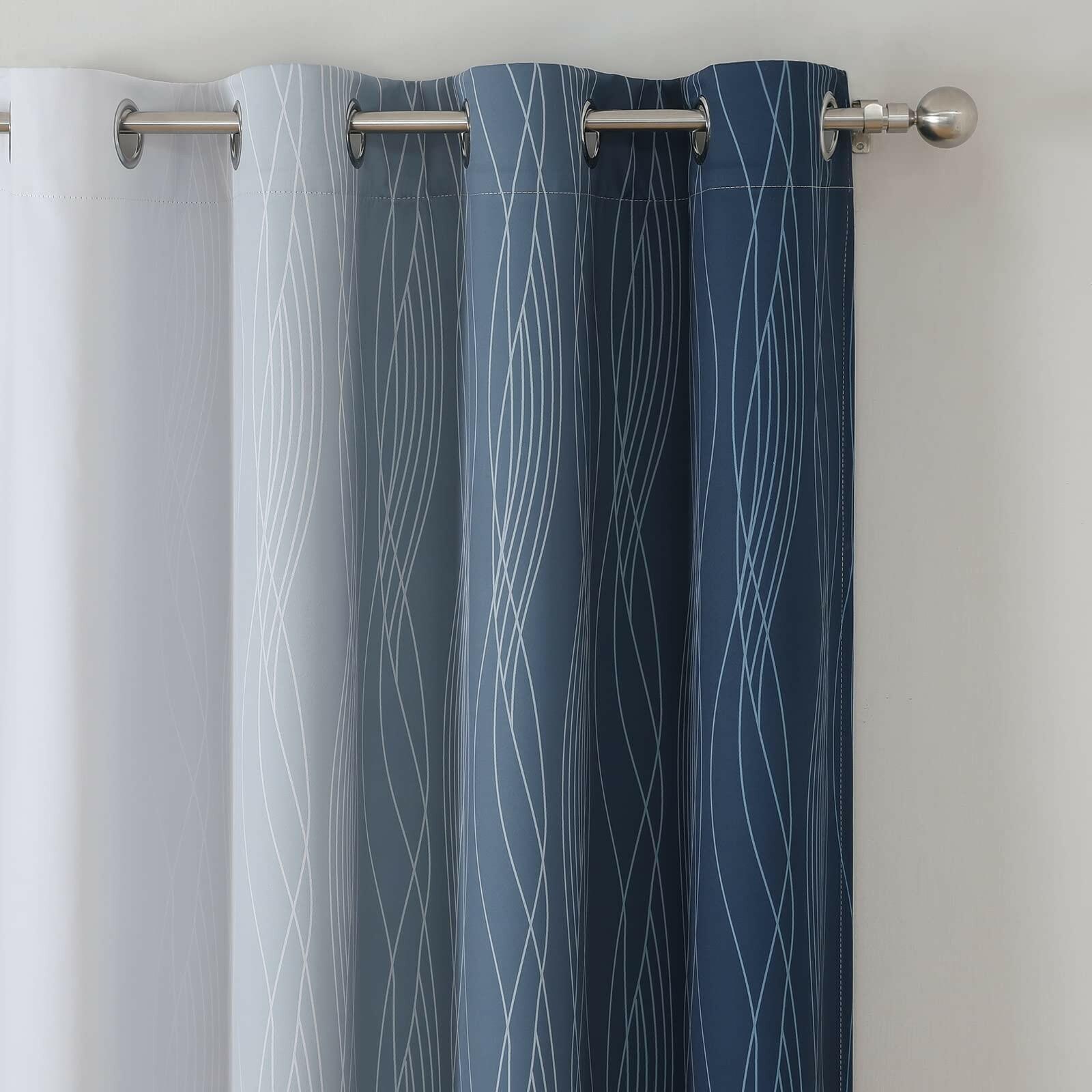 Estelar Textiler Navy Blue and Grayish White Blackout Curtains for Bedroom 72