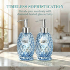 MALACHI Soap Dispenser Set, Crystal-Textured Diamond Glass with Rustproof