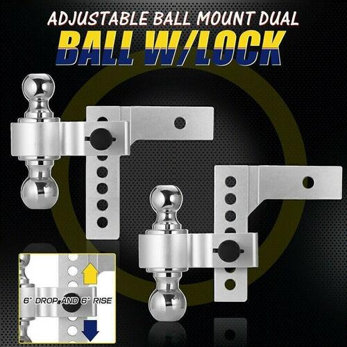 2'' Receiver 6'' Drop Rise Adjustable Trailer Tow Hitch Dual Ball-W/Lock 18500lb
