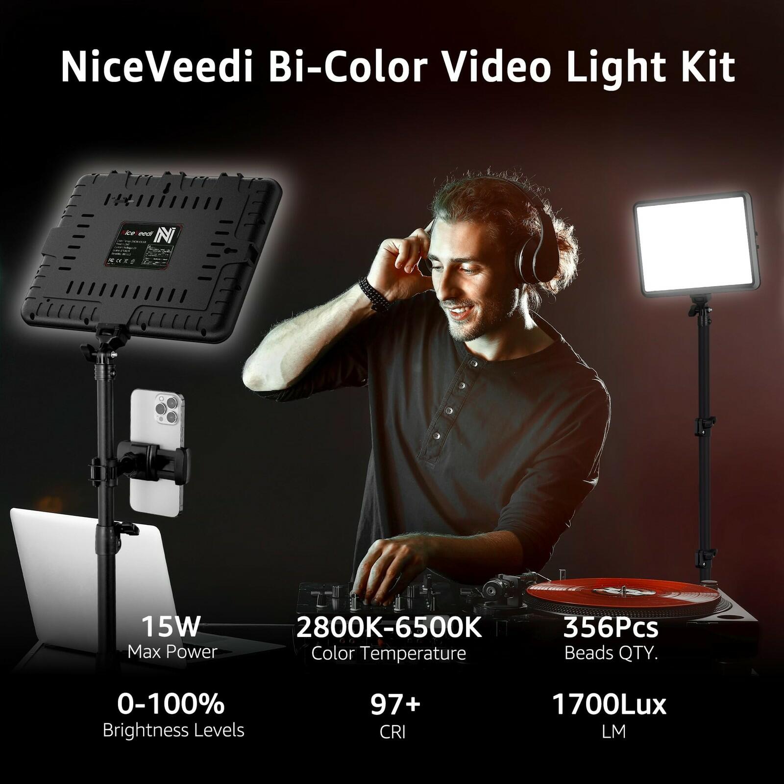 NiceVeedi 1-Pack Photography Lighting Kit, 2800-6500K Bi-Color LED Video Light