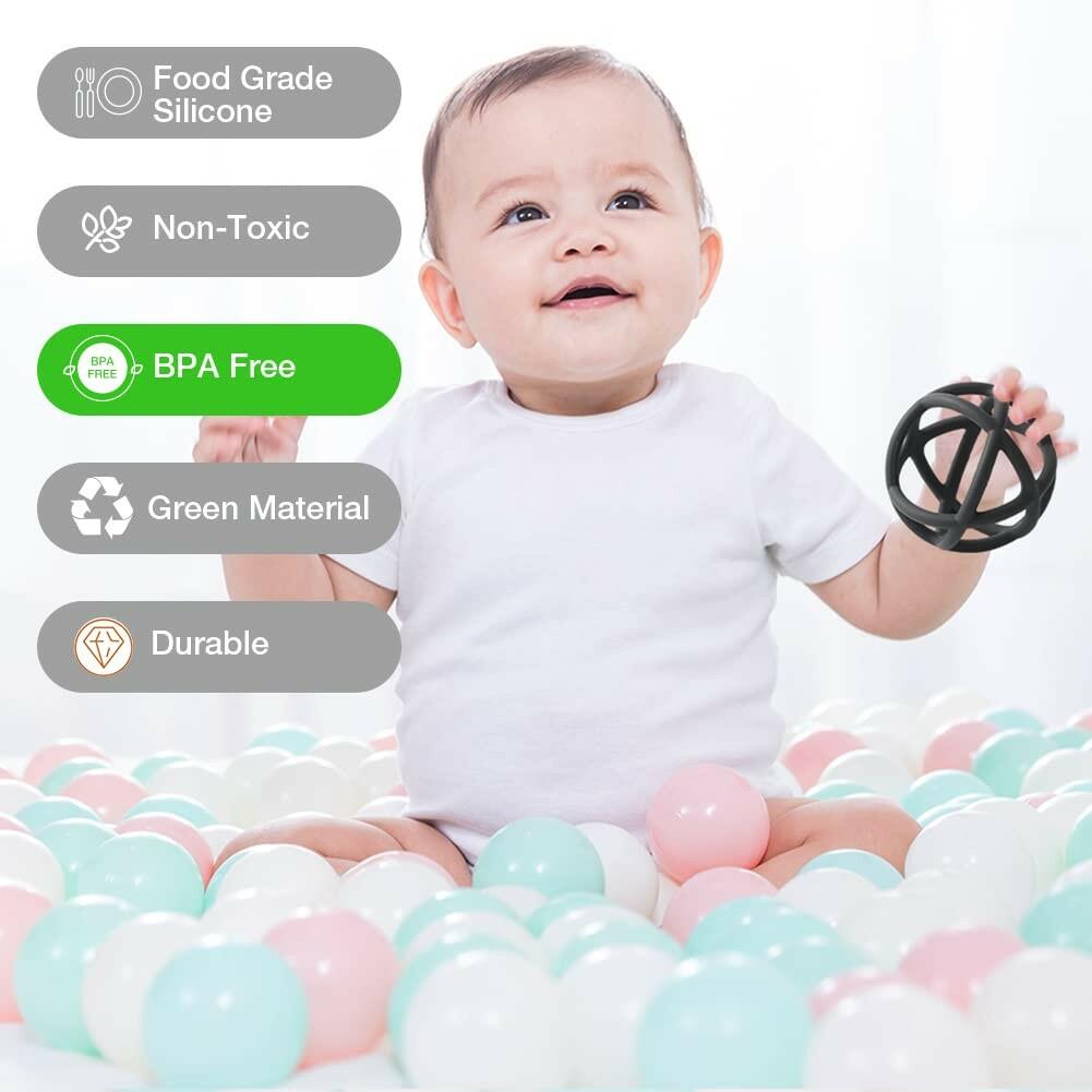 TOPGOMES Baby Teether Ball Toy, BPA Free Silicone Soft Ball Easy to Hold Teether