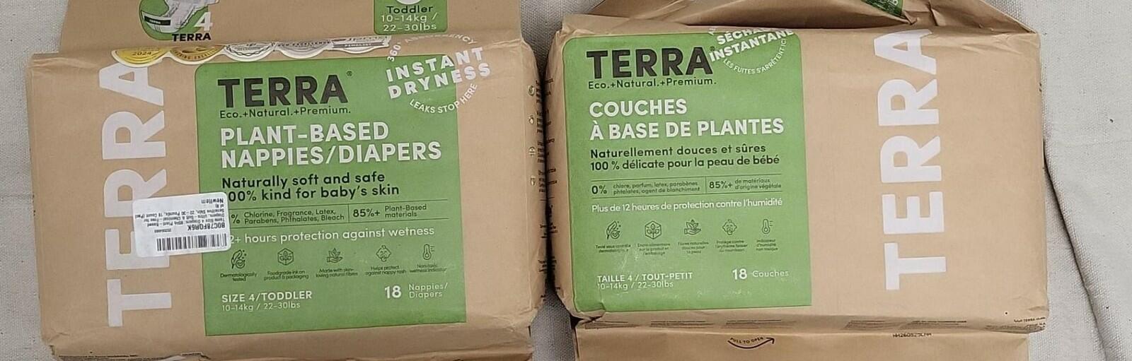 36 Count Terra Size 4 Diapers: 85% Plant-Based Diapers, Ultra-Soft &