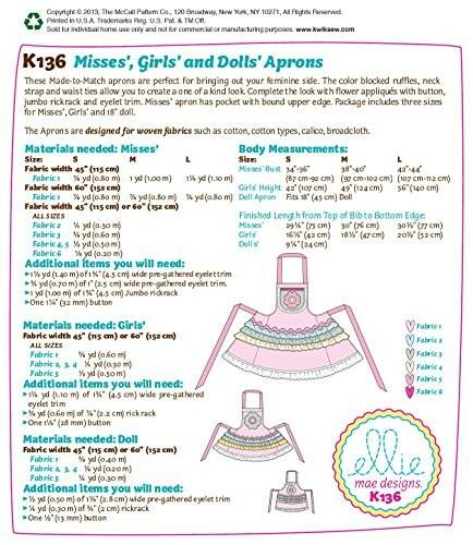 KWIK-SEW PATTERNS K0136OSZ Misses'/Girls'/Dolls' Aprons Sewing Template