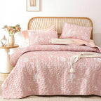 JANZAA Quilts Queen Size Pink Quilt Botanical with Floral Pattern Microfiber
