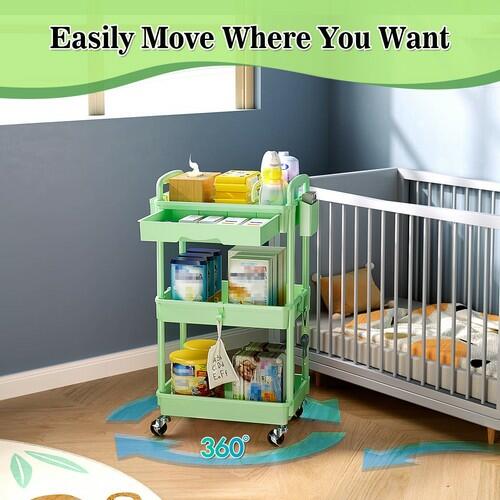 SUNALLY 3-Tier Rolling Cart with Drawer & Lockable Wheels, Bathroom Storage
