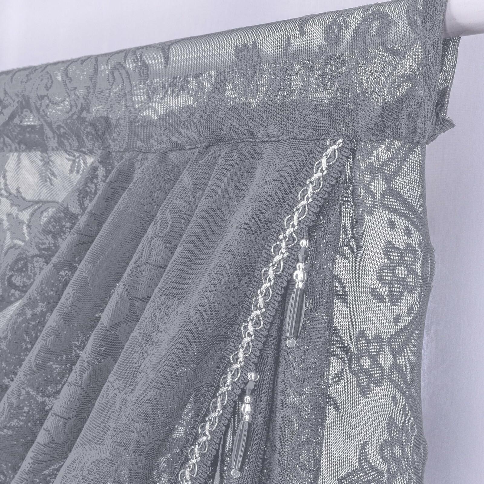 Huierxun Grey,59"x41" Elegant Lace Waterfall Window Valance with Bead Tassels