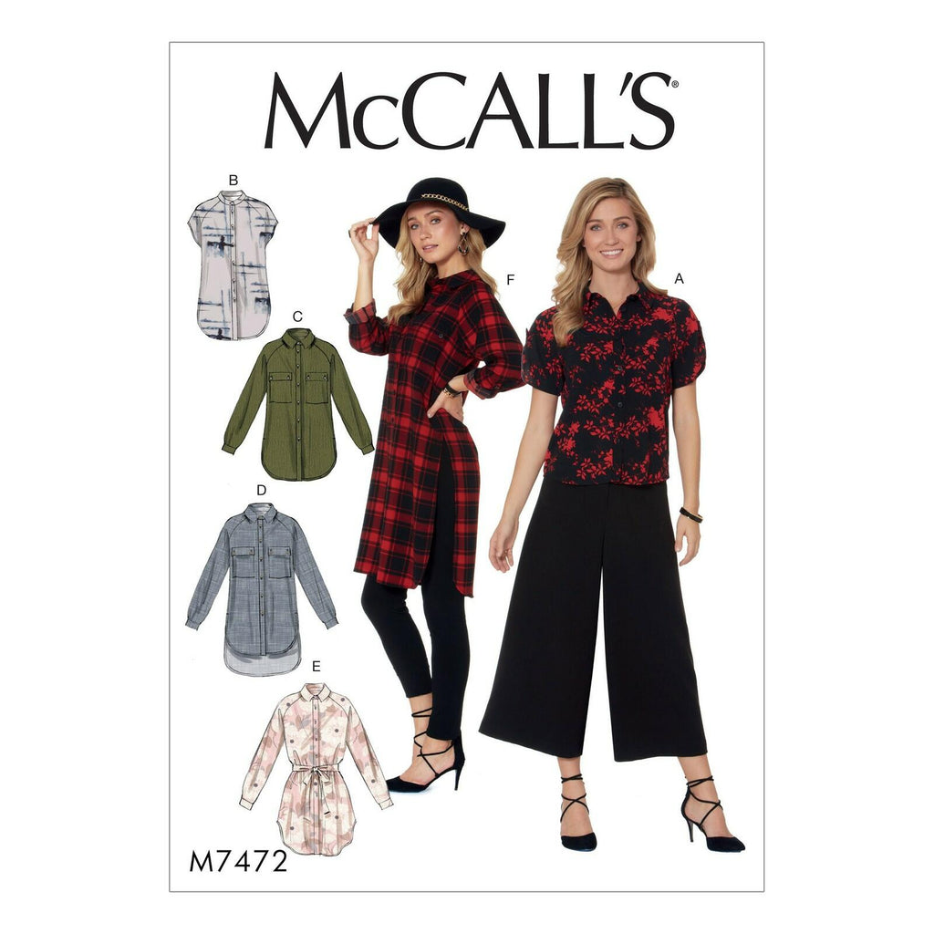 McCall's Patterns Misses' Raglan Sleeve, Button-Down Shirts and Tunics