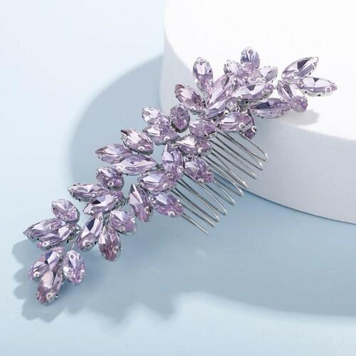 Teyglen Dainty Purple Rhinestone Hair Comb - Luxurious Shiny Bridal and Wedding