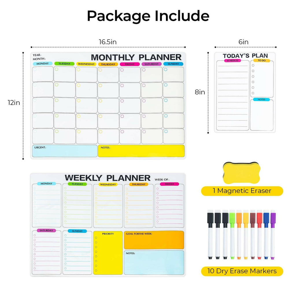 3 Pack Dry Erase Calendar for Fridge, 16.5 x 12 Monthly & Weekly & Daily Chore