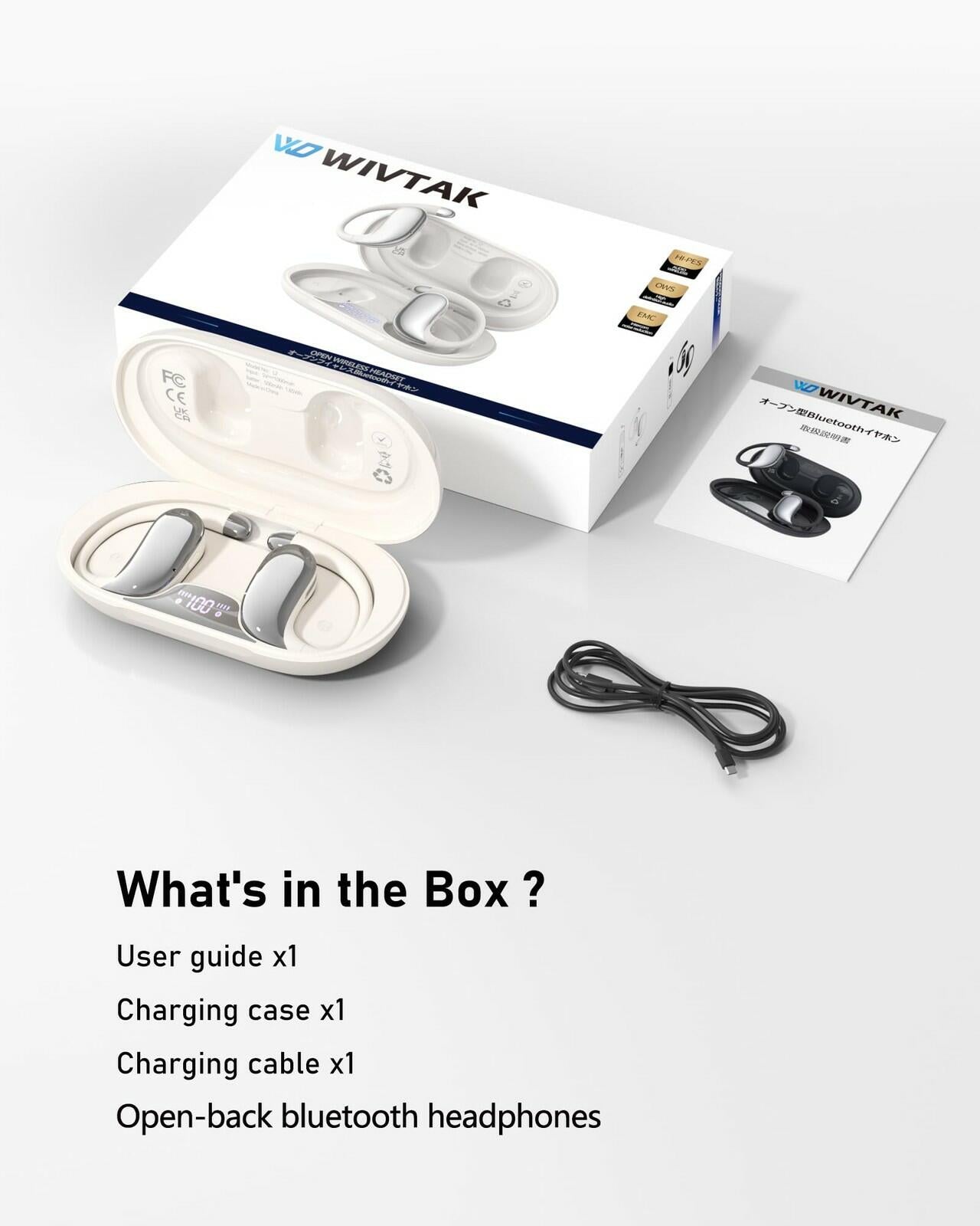 WIVTAK Open Ear Headphones Bluetooth 5.4, 62H Playtime, Air Conduction Wireless