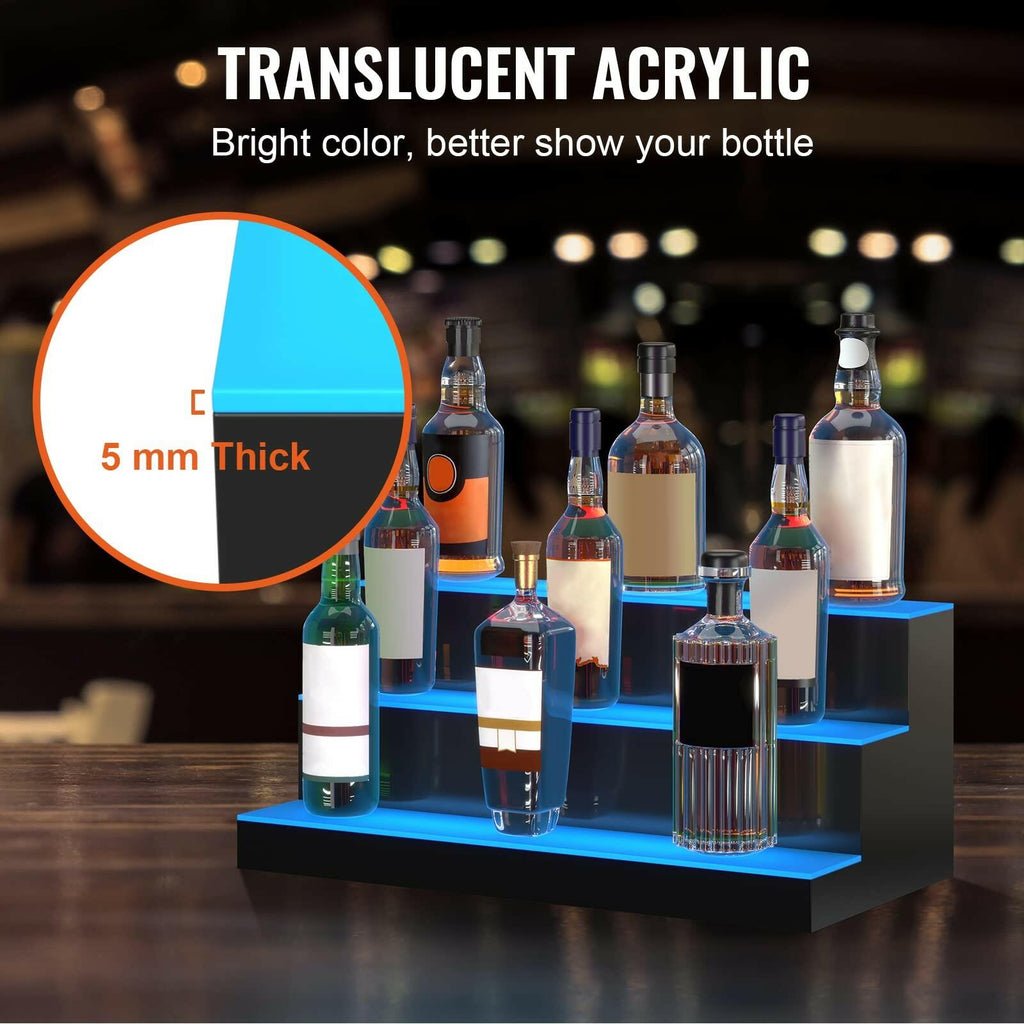 VEVOR LED Lighted Liquor Bottle Display, 3 Tiers 24 Inches, Supports USB,