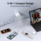 50W USB Wall Charger Block,2Pack 5-Port Charger Fast Charging Block QC 3.0