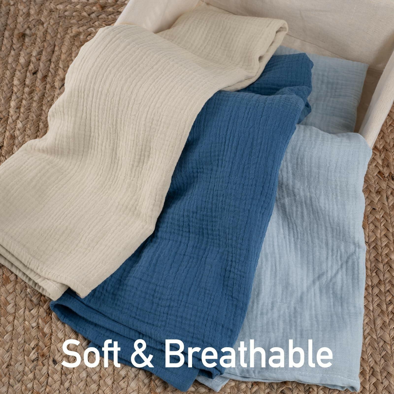 3 PACK Muslin Swaddle Blankets for Newborn, Breathable Soft Receiving Blanket,