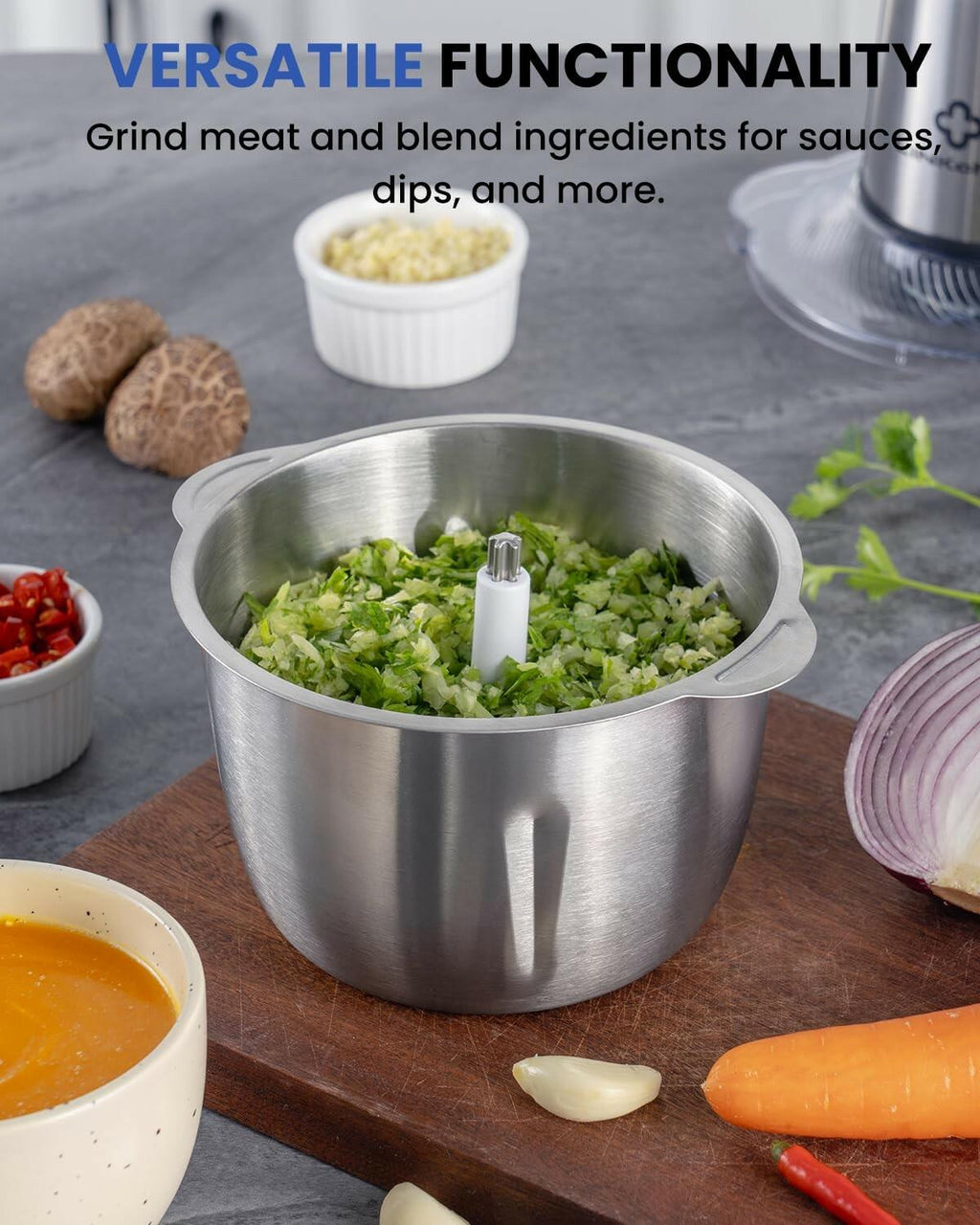 LINKChef Food Processor Small, 6 Cup Food Chopper with Container, 1.5L 250W