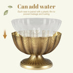 Set of 4, 9'' Wide 6.5'' High Distressed Gold Compote Pedestal Vases, Antique