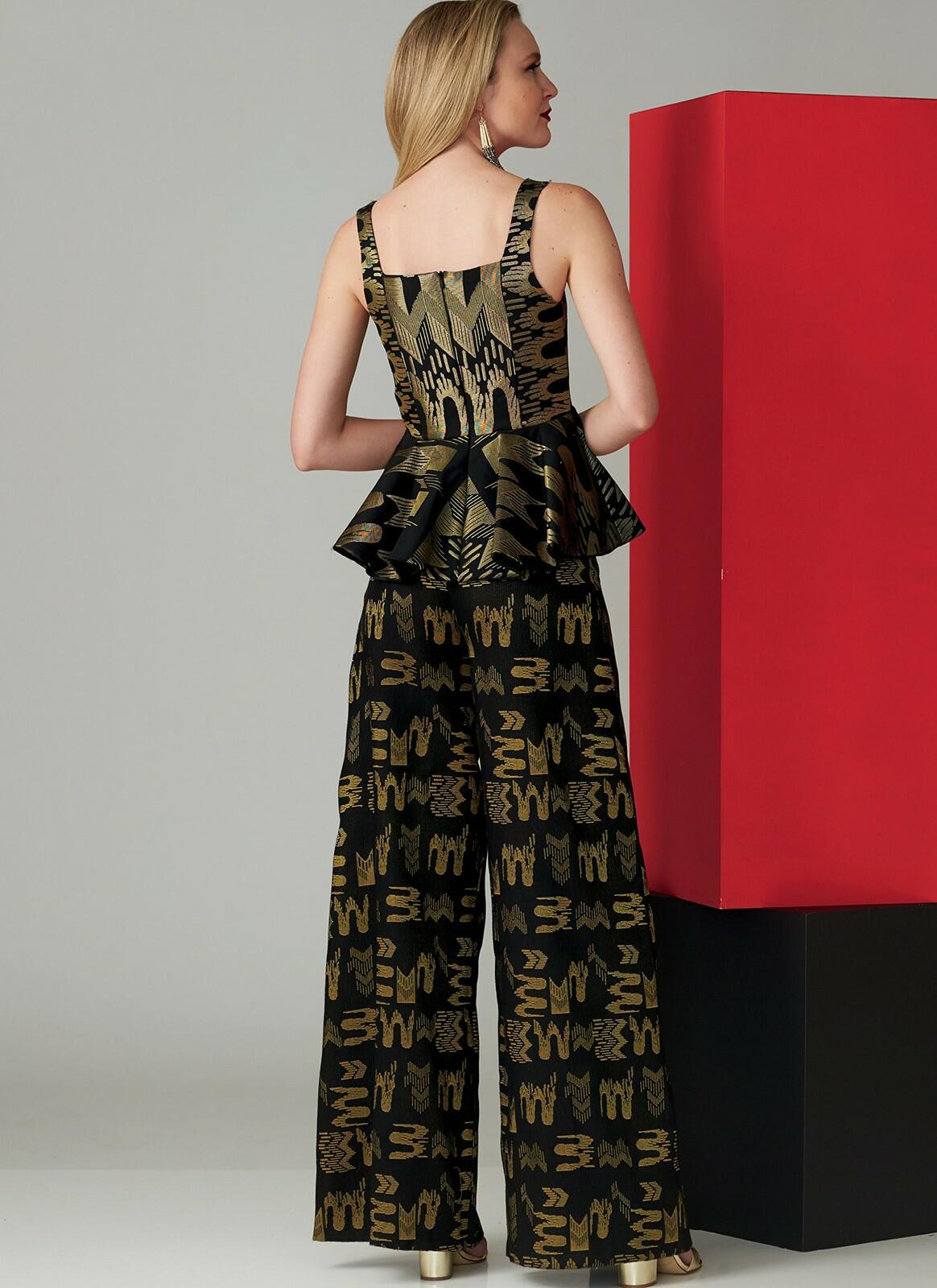 Vogue Patterns Misses' Sleeveless Peplum Top And Wide Leg Pants, 6-8-10-12-14,