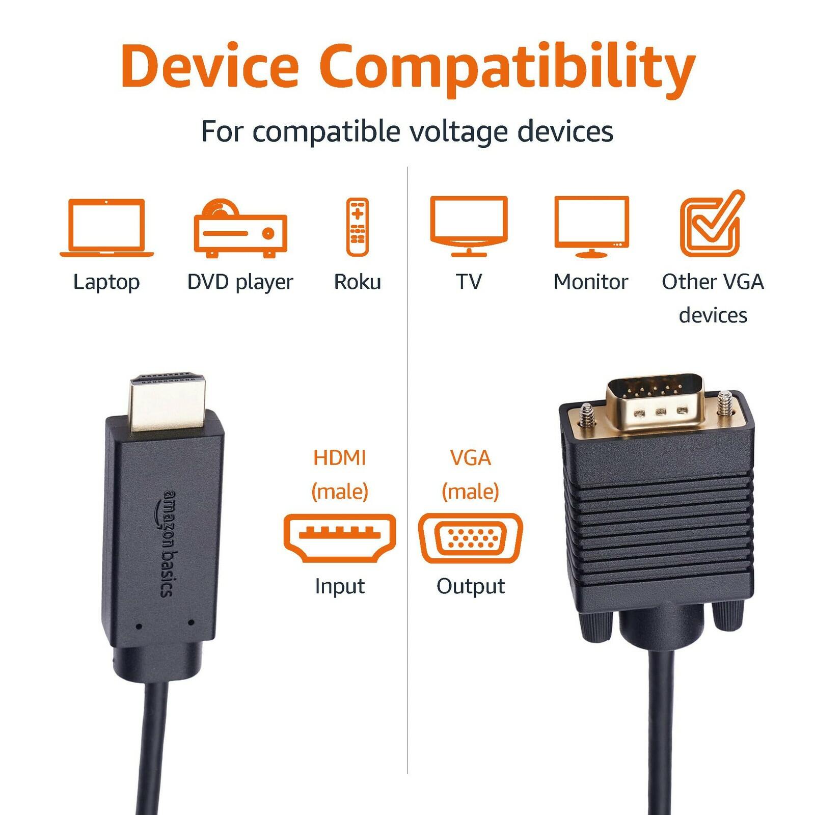 Amazon Basics HDMI (Source) to VGA (Display) Cable (NOT Bidirectional),